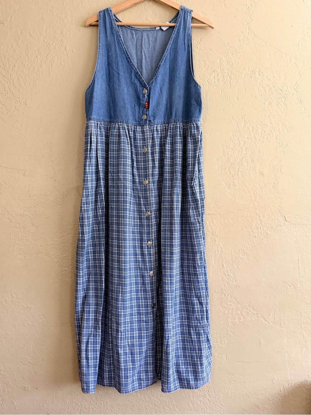 Vintage No Boundaries Button-Front Blue Maxi Dress with V-Neck